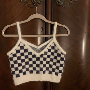 Mohair crop tank checkered sweater